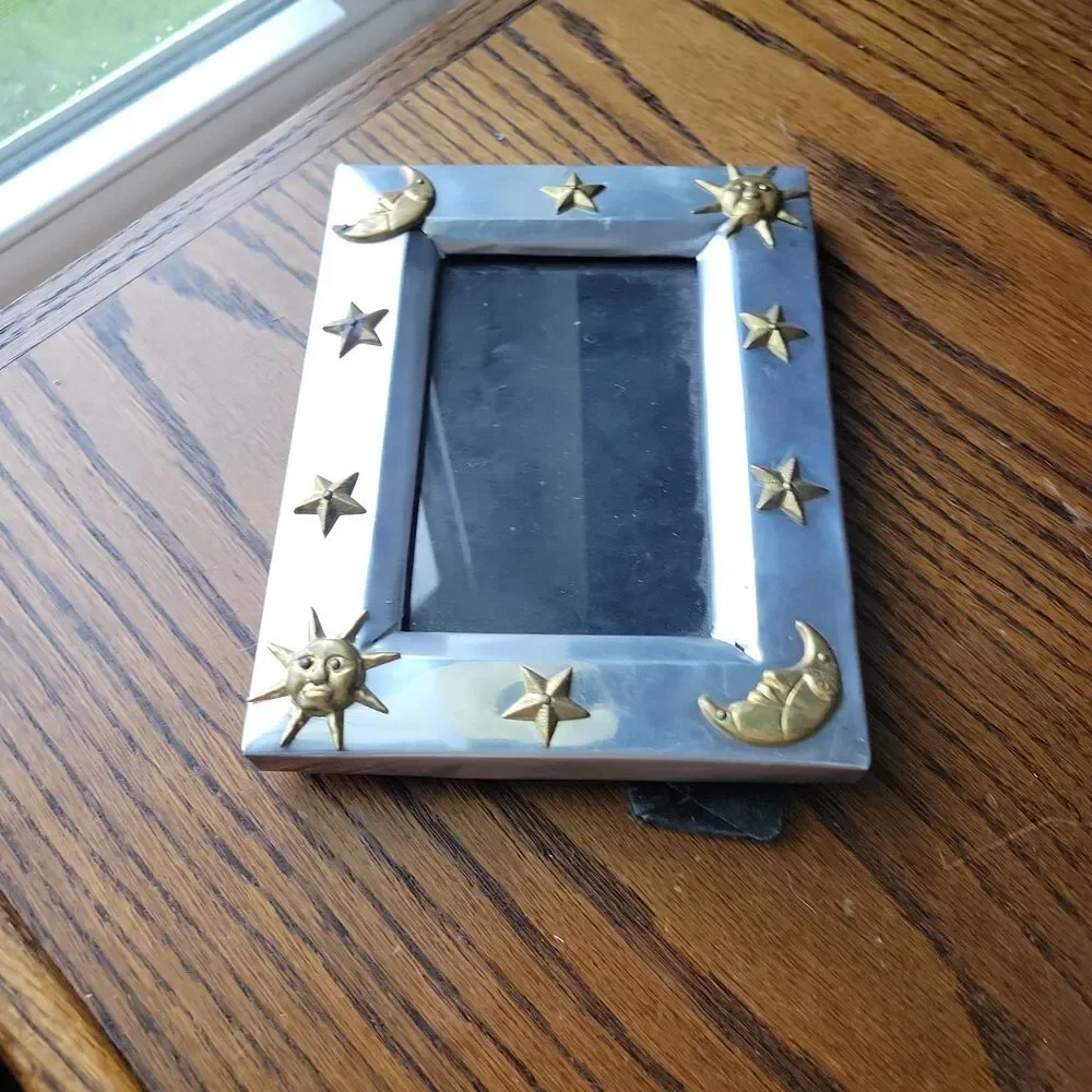 Vtg 90s celestial photo frame 4x6 in pewter and gold RARE READ Y2k Moon Sun Star